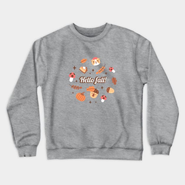 Hello Fall, Bubu and Moonch Crewneck Sweatshirt by Noristudio